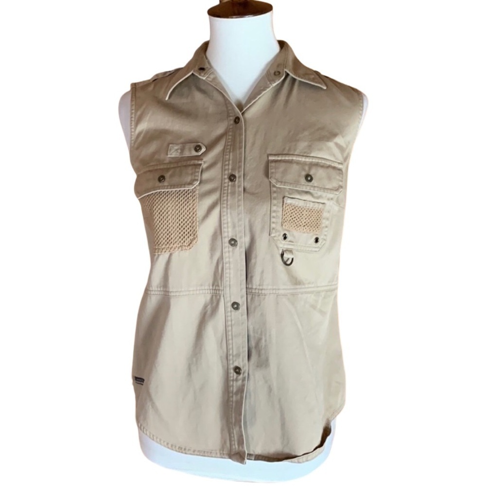 Lauren Ralph Lauren Sleeveless Utility Button-Down Top in Beige